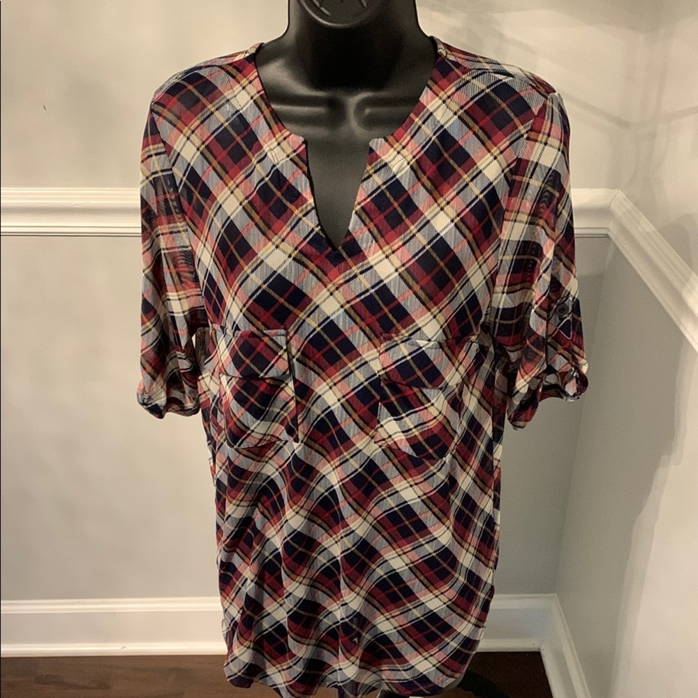Faith and Joy Mesh Plaid Top Size S